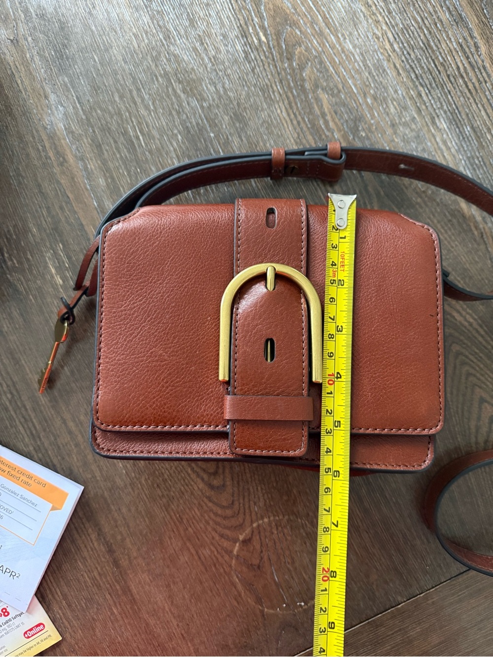 Fossil Saddle Brown Leather Buckle Crossbody - Picture 9 of 10